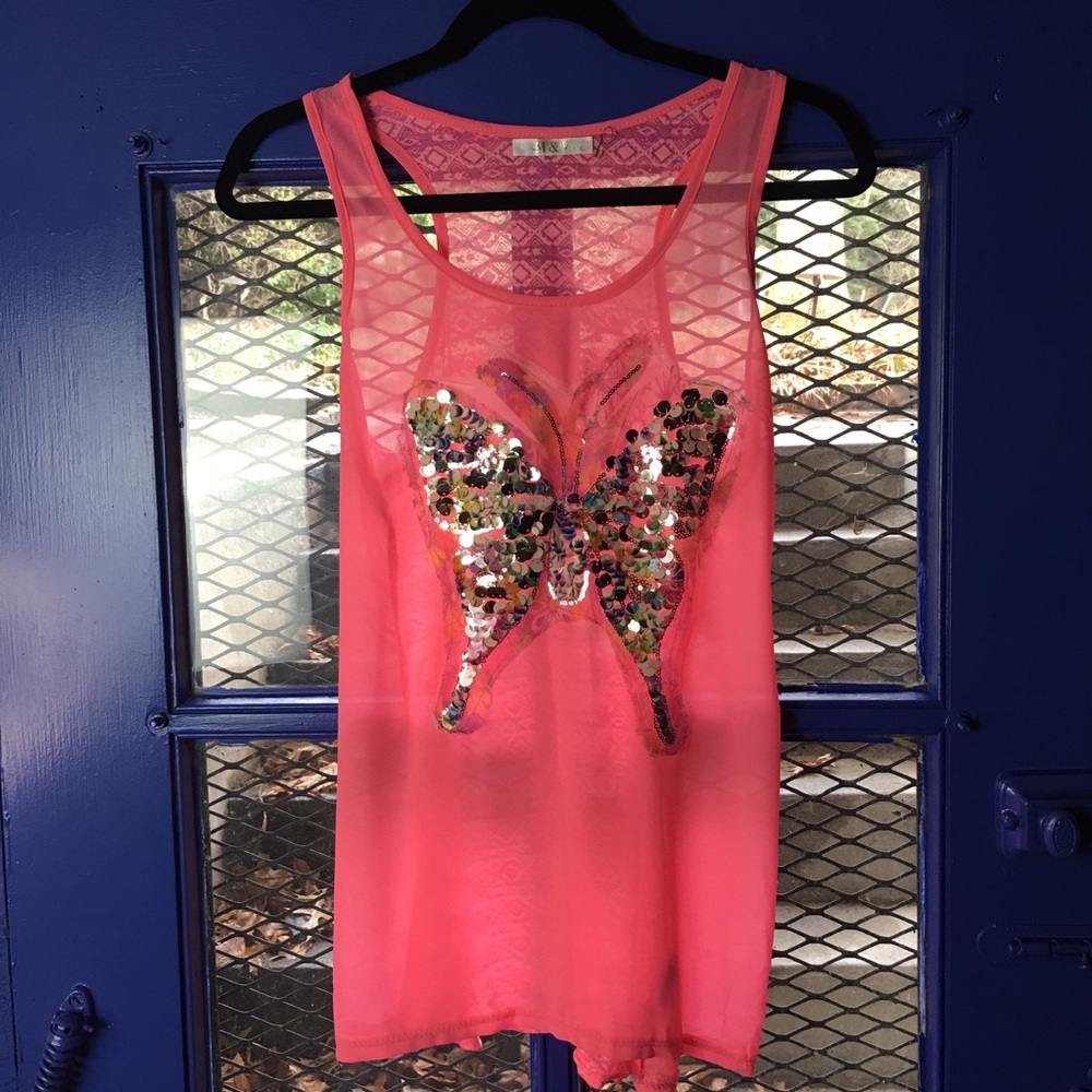 3/$38💄Tank Butterfly M&V Pink Sheer Sparkle LG